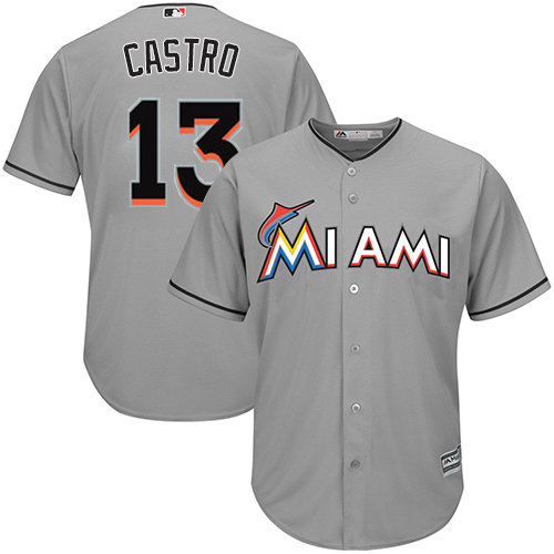 Marlins #13 Starlin Castro Grey Cool Base Stitched Youth MLB Jersey - Click Image to Close